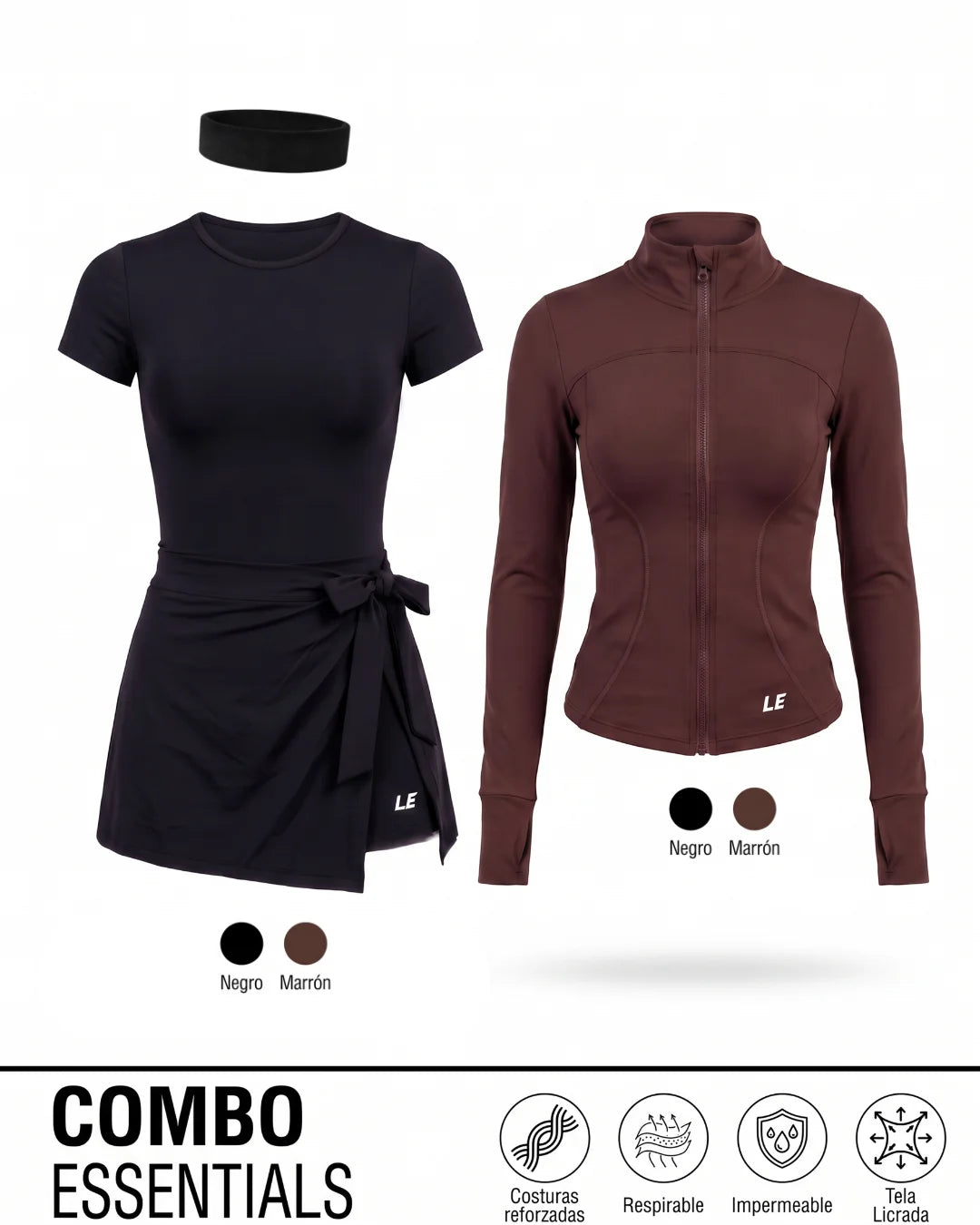 COMBO ESSENTIALS | ENTERIZO TIPO VESTIDO + CHAQUETA + BANDA PARA EL SUDOR | LUSIAN REF.1170