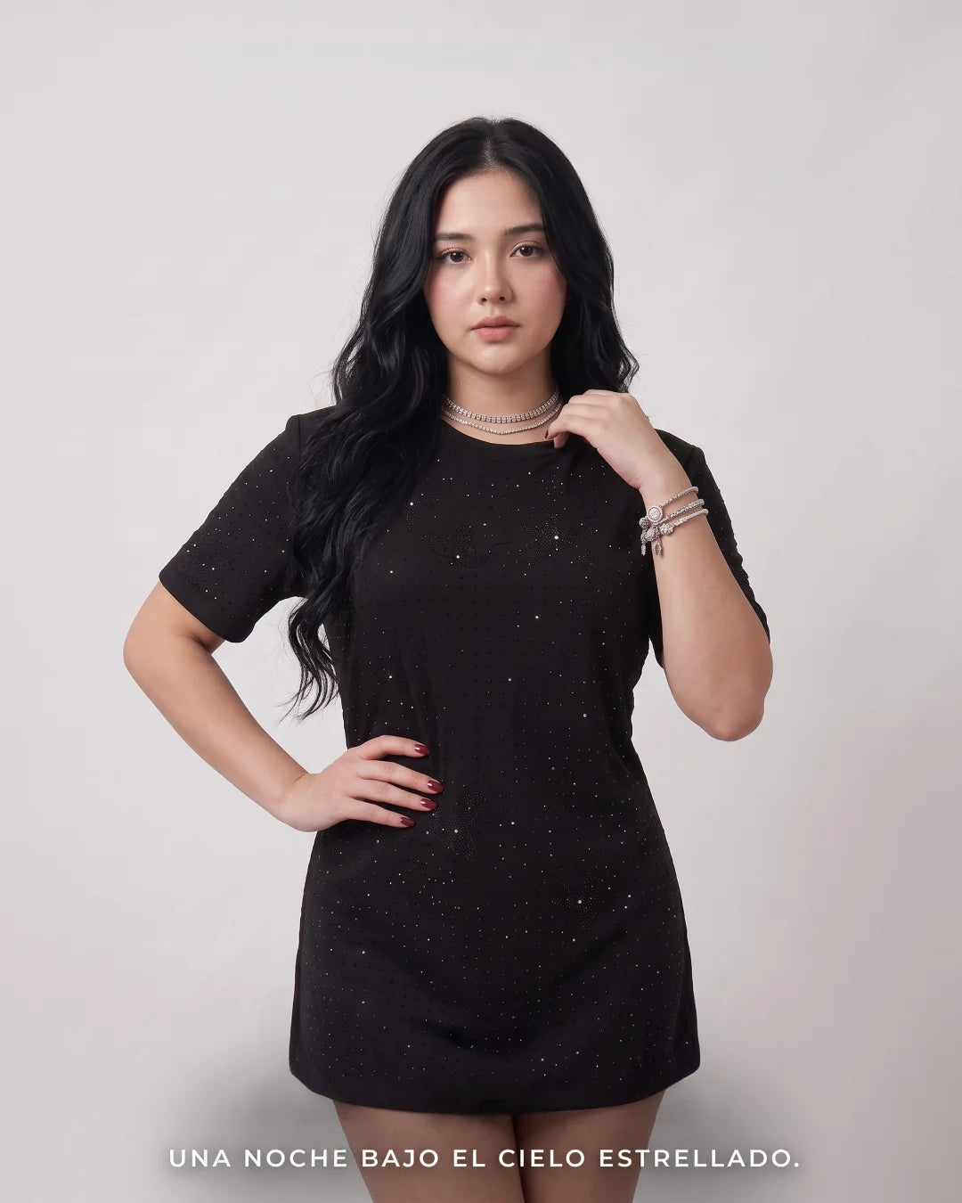VESTIDO NEGRO DE PEDRERÍA LUSIAN | REF.1170